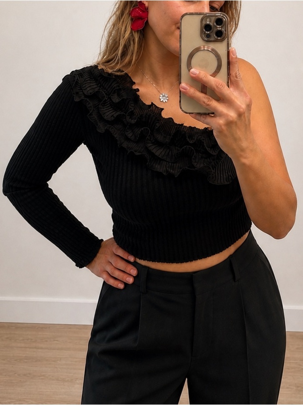 ZARA Black Ribbed Bandeau Top